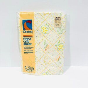 NIP Vintage Carters Cotton Yellow White Baby Animals Fitted Crib Sheet